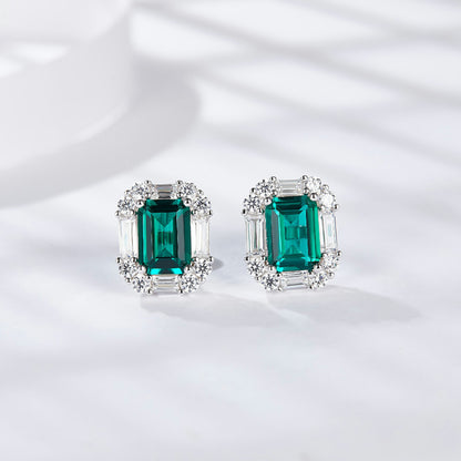 Lab-Created Emerald Green Octagon Stud Earrings with Clear Accents