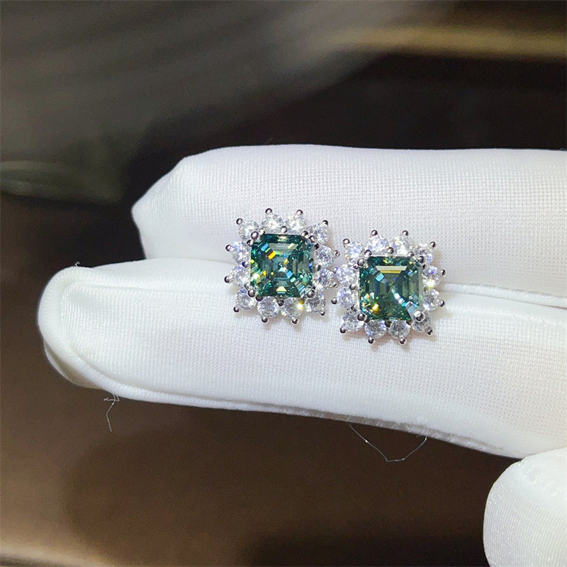 4 Carat Moissanite Halo Stud Earrings for Women – Round & Asscher Geometric Earrings product image