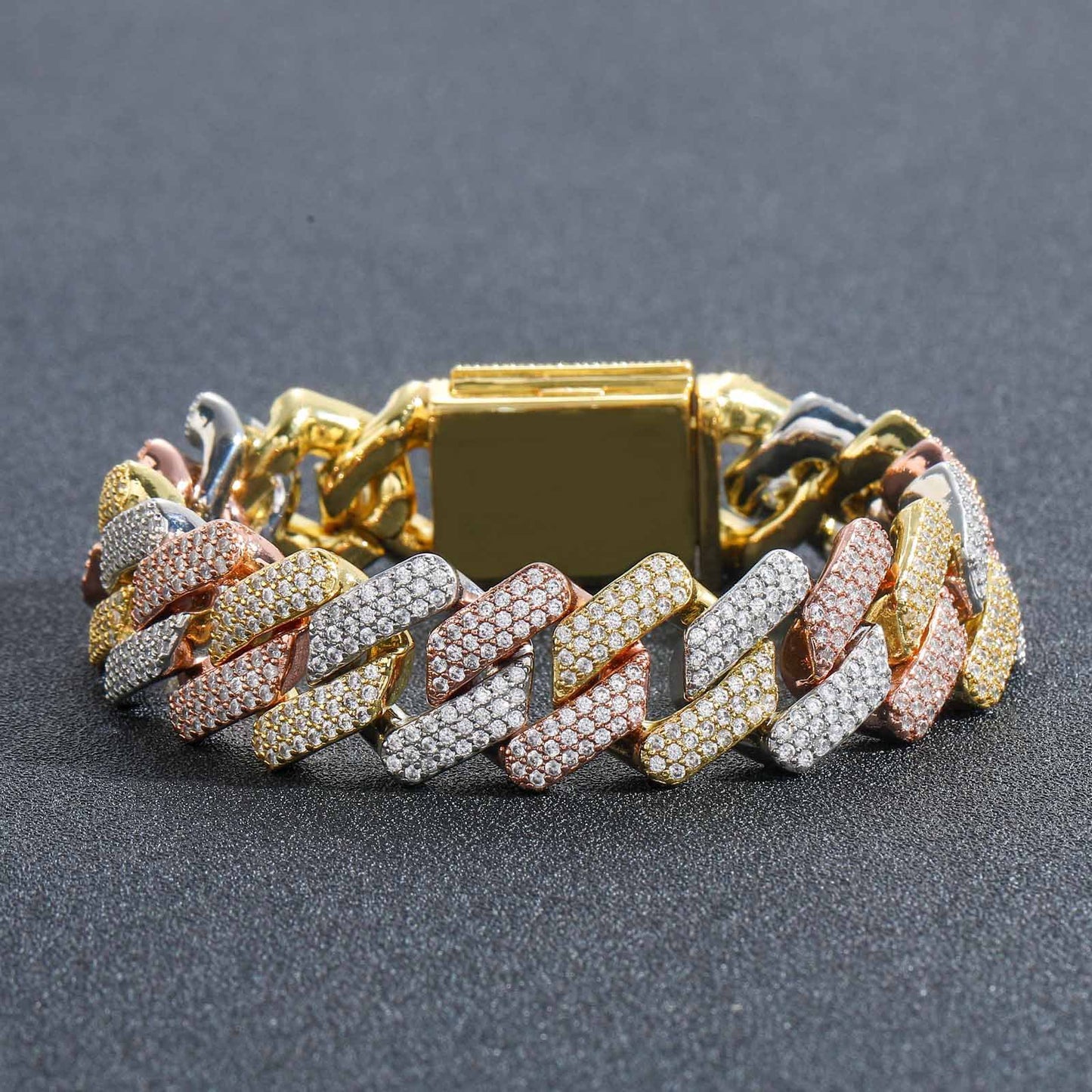 Hip Hop Minimalist Diamond Shape Cuban Link Copper Bracelet for Men