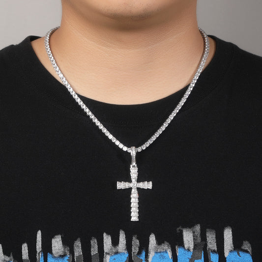 Iced Cross Pendant Necklace with Cubic Zirconia Twisted Chain for Women - Gold Plated or Silver Plated Statement Jewelry
