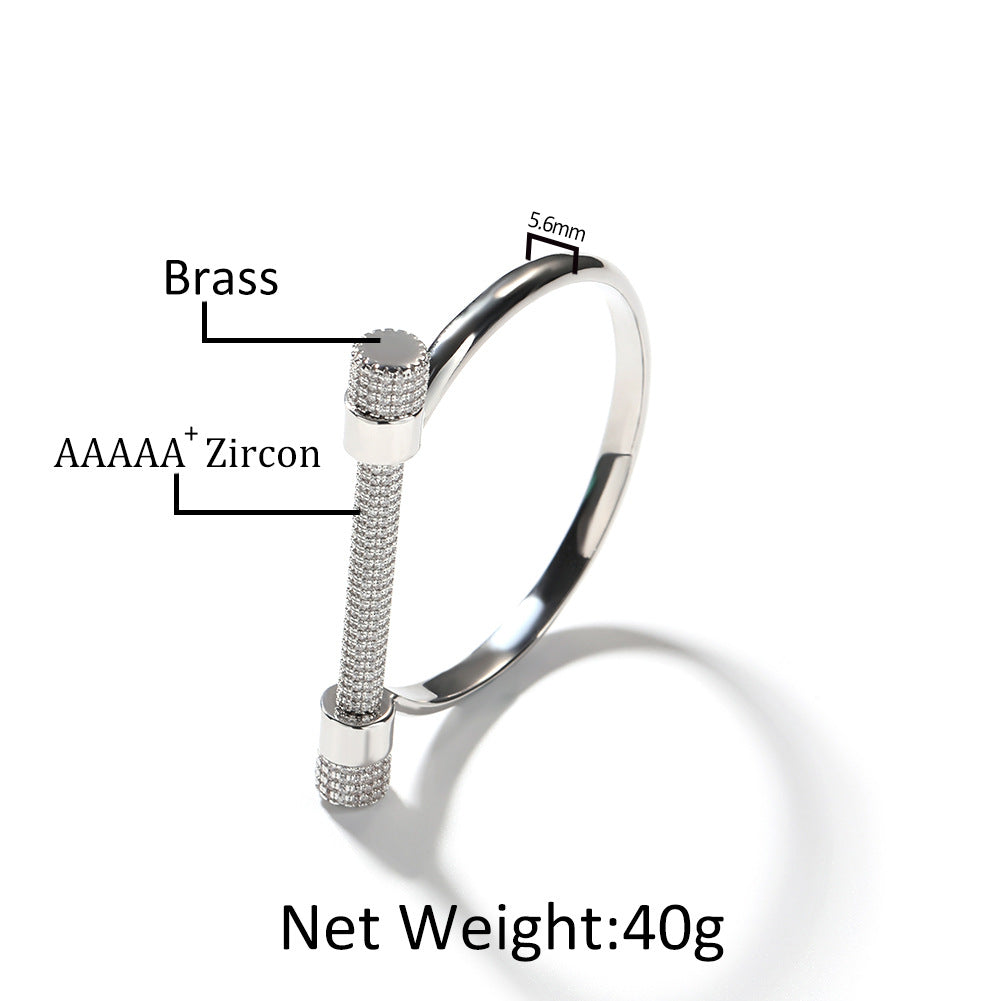 Cubic Zirconia Circle Cuff Bracelet for Women - Trendy Statement Bangle in Gold or Silver Tone product image