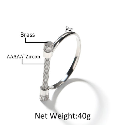 Cubic Zirconia Circle Cuff Bracelet for Women - Trendy Statement Bangle in Gold or Silver Tone