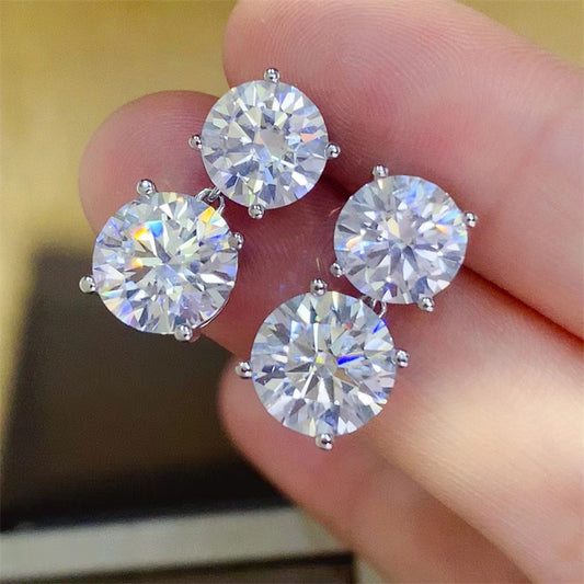 10 Carat White Moissanite Drop Stud Earrings for Women in Silver Tone