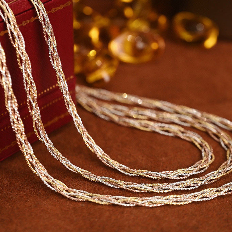 Three-Tone Braided Chain Bracelet, 925 Silver with 18K Gold Accents product image