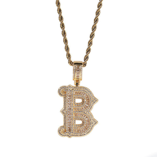 Iced Bubble Letter Pendant Necklace for Women & Men – Cubic Zirconia Initial Chain in Gold, Silver & Rose Gold, 24 Inch Twist Chain alternate product image