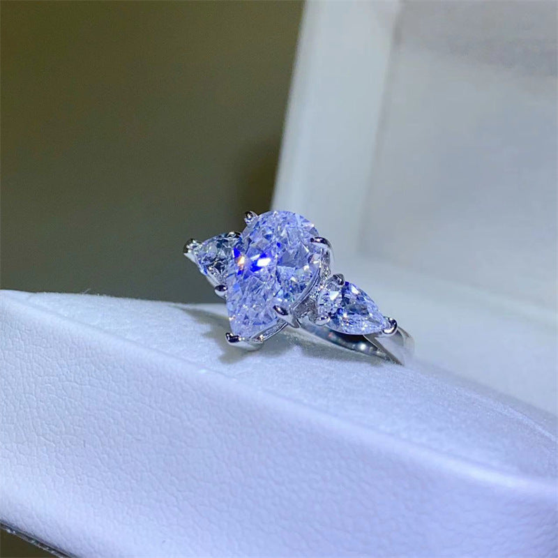 Pear Cut VVS1 Moissanite Ring for Women - 1 Carat, 2 Carat, 3 Carat Three-Stone Engagement Ring product image