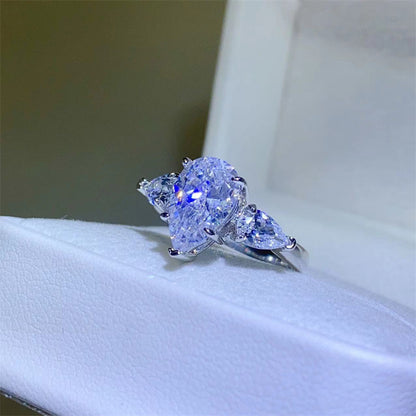 Pear Cut VVS1 Moissanite Ring for Women - 1 Carat, 2 Carat, 3 Carat Three-Stone Engagement Ring