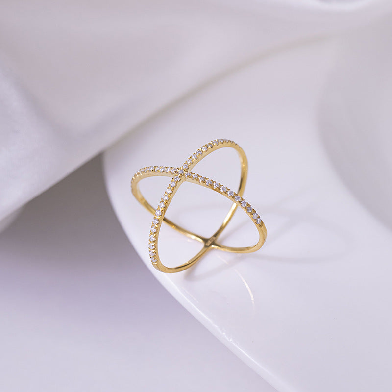 VVS Moissanite X Cross Ring, 18K Gold-Tone Crossover Ring for Women product image