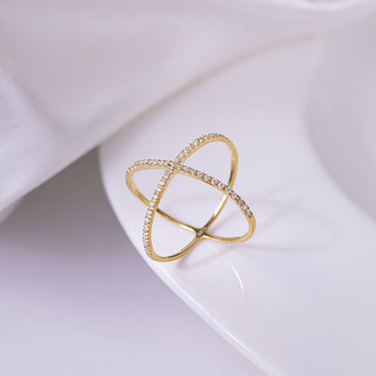 VVS Moissanite X Cross Ring, 18K Gold-Tone Crossover Ring for Women