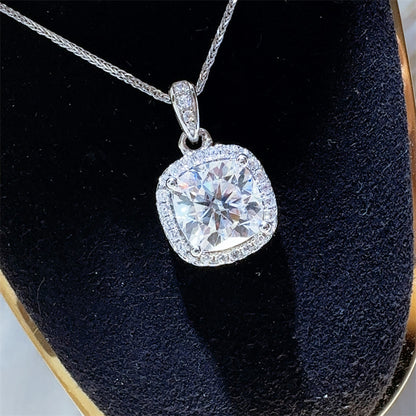 Moissanite Halo Pendant Necklace with Cushion Cut Stone, 1 to 5 Carat Style Gift Necklace