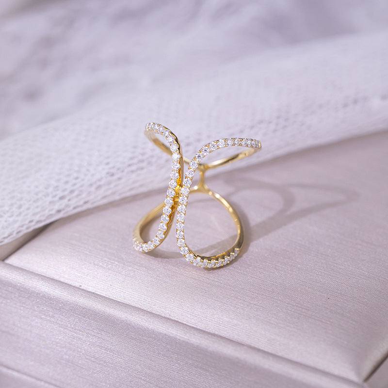 VVS Moissanite Butterfly Ring, 18K Gold Plated Open Pavé Ring for Women product image