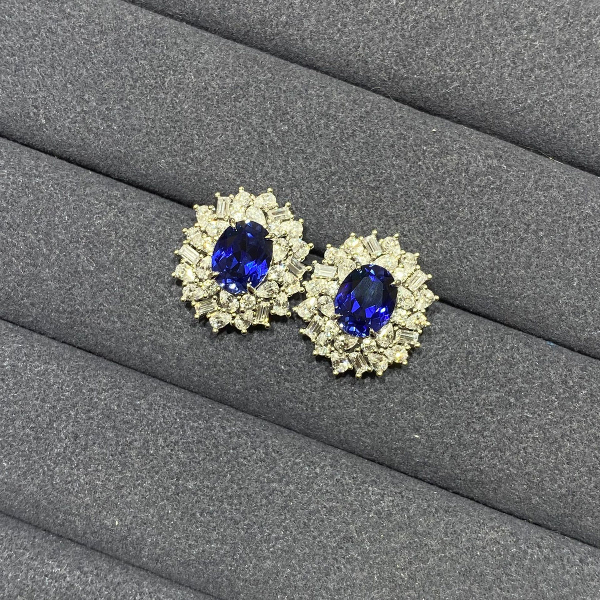 Blue Sapphire Necklace and Earrings Set, Lab-Grown Sapphire Halo Crystal Jewelry product image