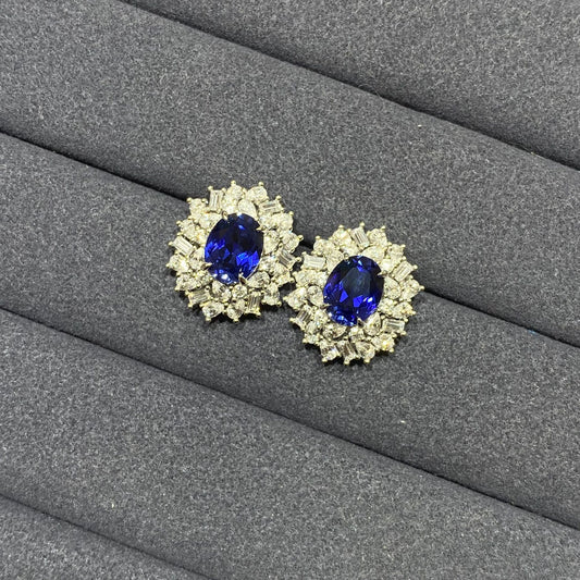 Blue Sapphire Necklace and Earrings Set, Lab-Grown Sapphire Halo Crystal Jewelry alternate product image