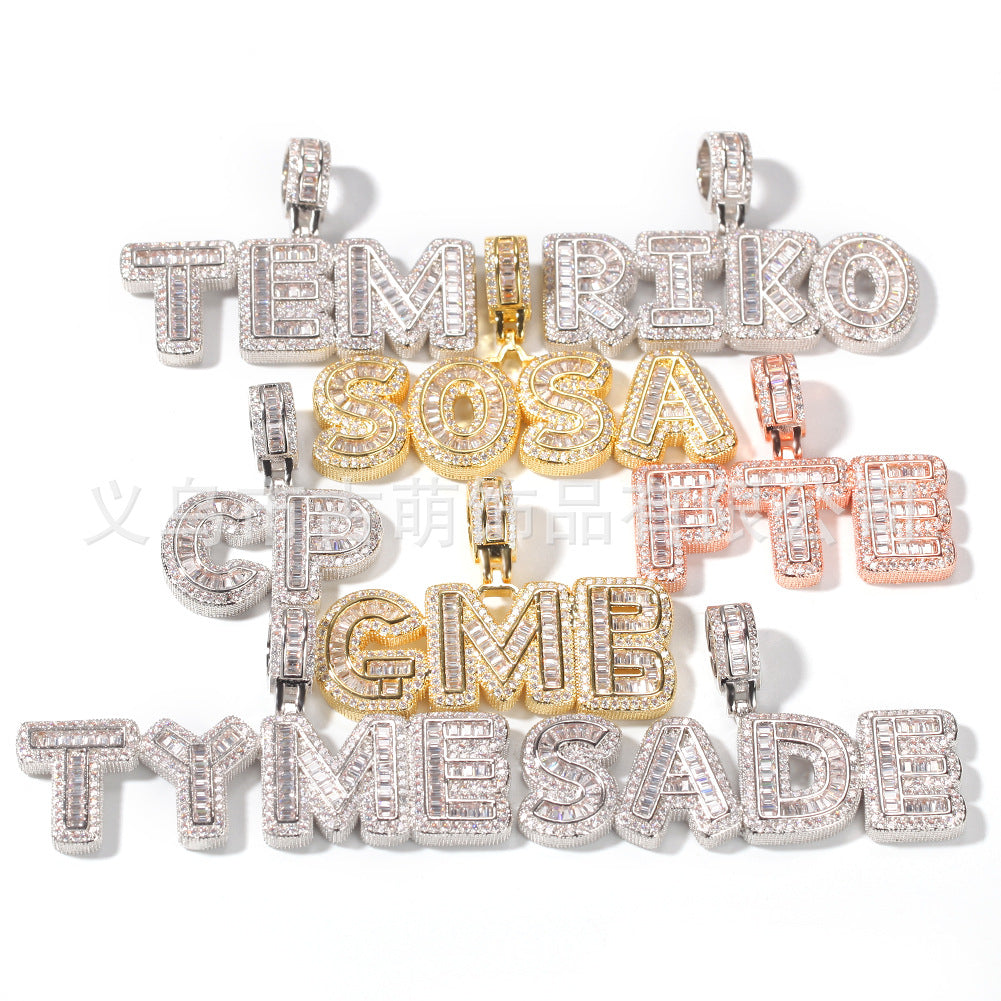 Personalized Iced Letter Necklace with Cubic Zirconia Custom Name Pendant Chain for Women & Men