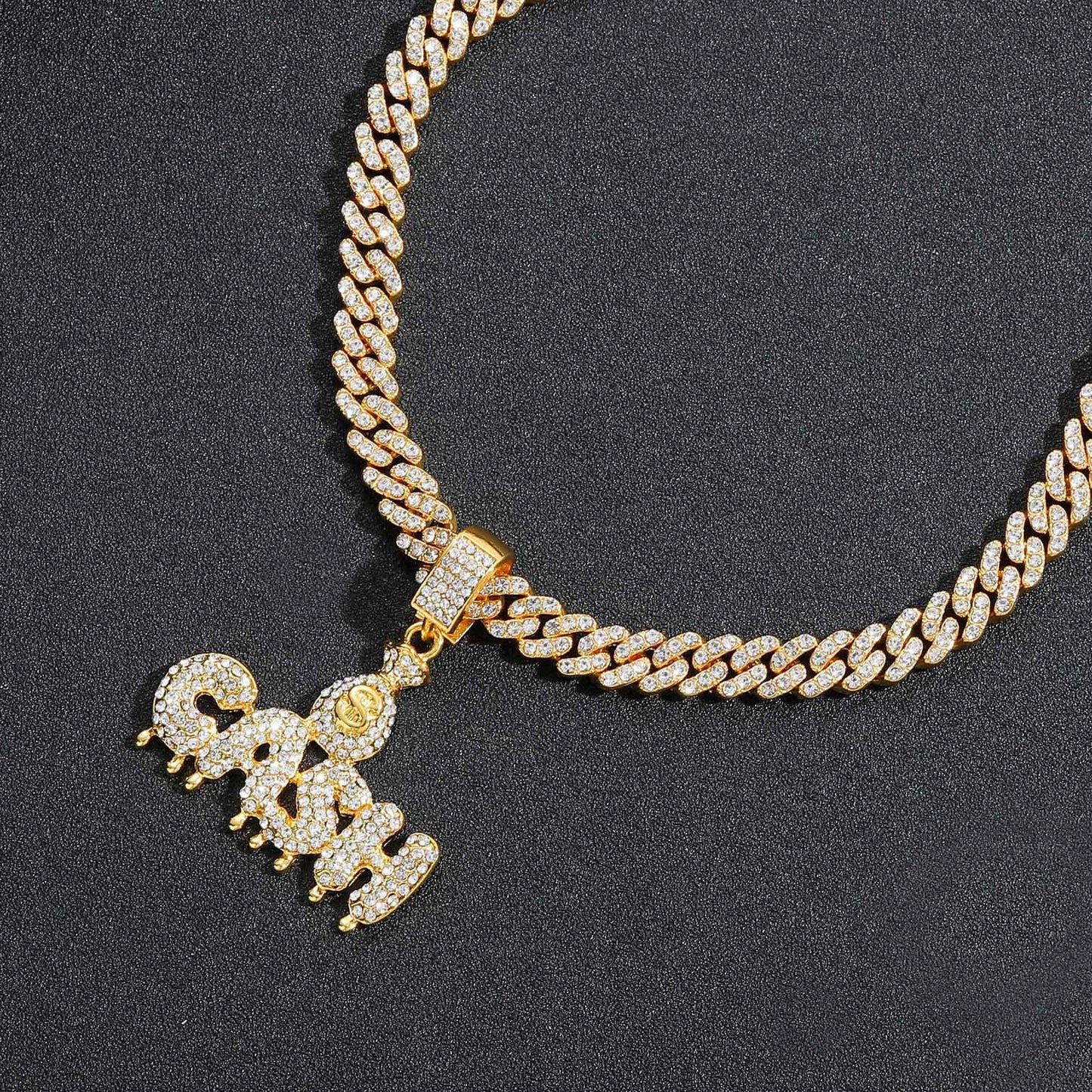 Hip Hop Letter Teardrop Dollar Alloy Pendant Necklace for Men and Women