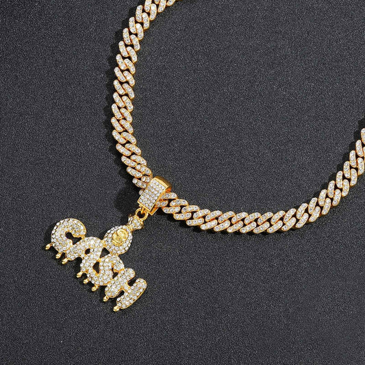 Hip Hop Letter Teardrop Dollar Alloy Pendant Necklace for Men and Women