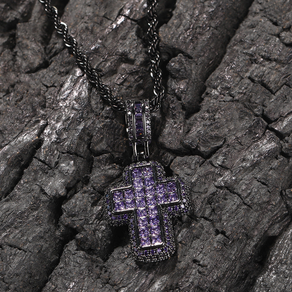 Pink Cubic Zirconia Cross Pendant Necklace for Women with Silver-Tone Twisted Chain product image