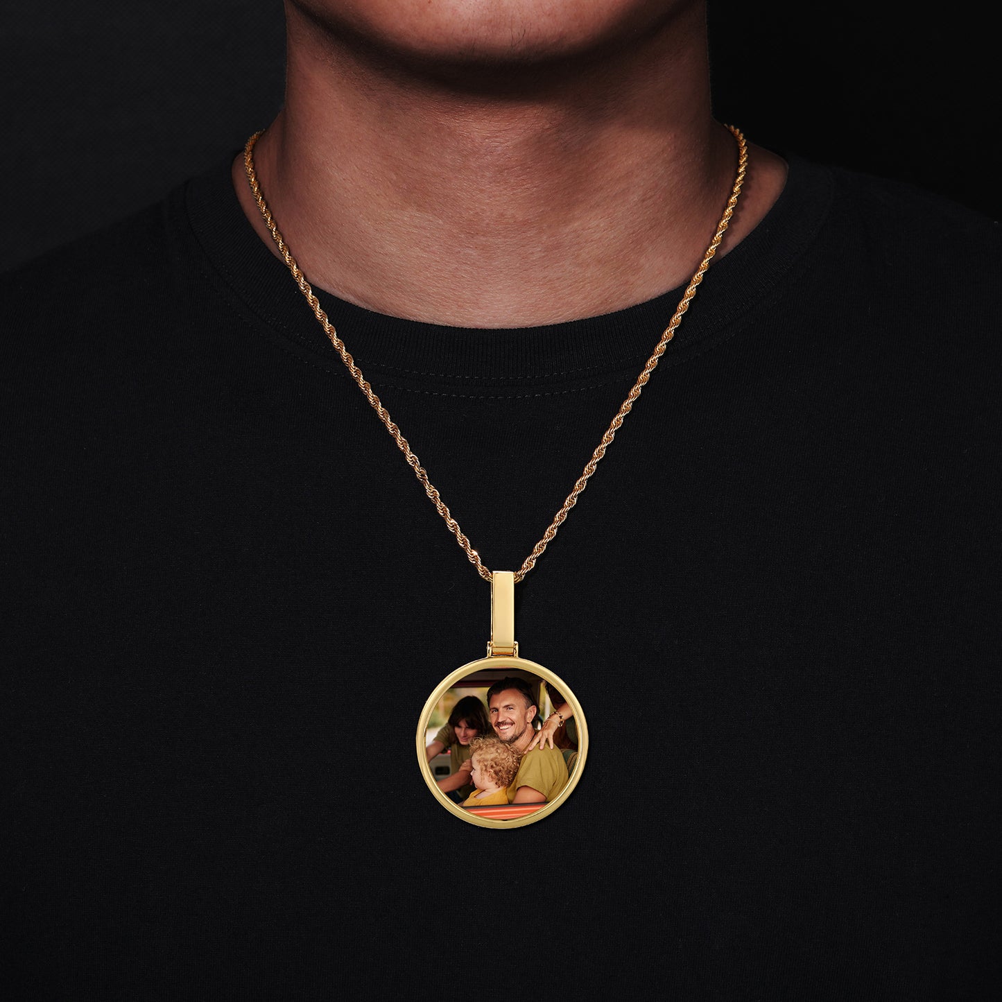 Custom Photo Round Pendant Necklace for Men and Women in Gold Tone product image