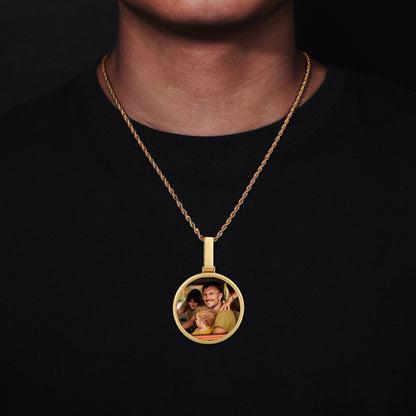 Custom Photo Round Pendant Necklace for Men and Women in Gold Tone