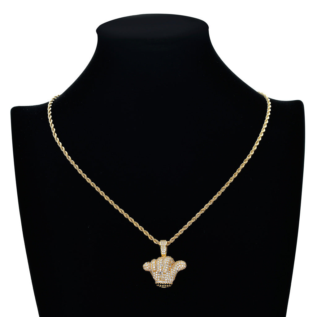Hip Hop Floral Round Cubic Zirconia Pendant Necklace for Men and Women
