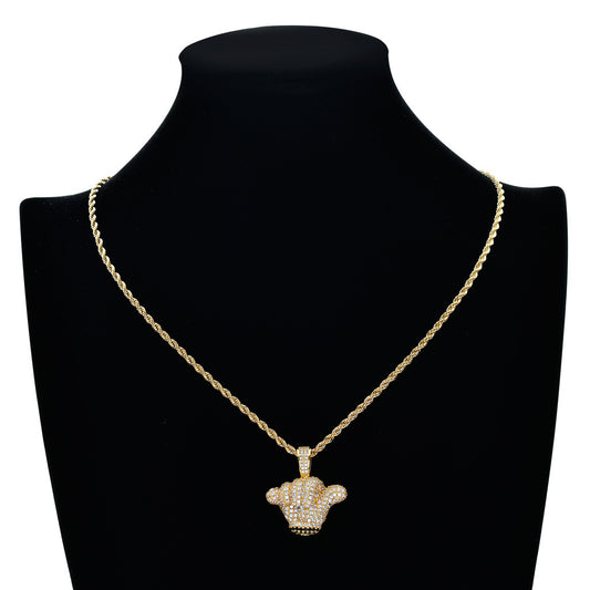 Hip Hop Floral Round Cubic Zirconia Pendant Necklace for Men and Women