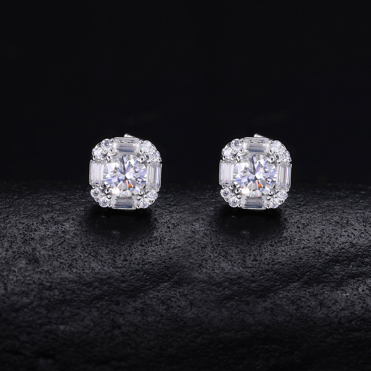 925 Silver Moissanite Geometric Stud Earrings in Gold Tone or White Platinum Tone product image