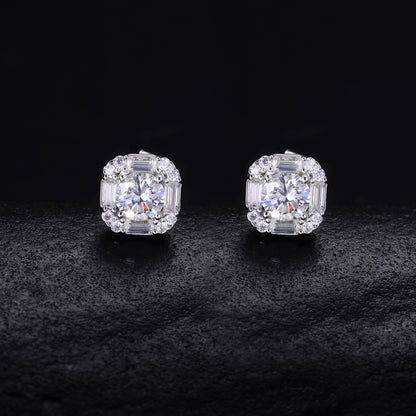 925 Silver Moissanite Geometric Stud Earrings in Gold Tone or White Platinum Tone