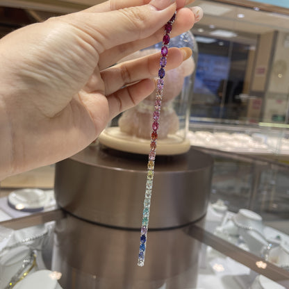 S925 Sterling Silver Rainbow Oval Gemstone Tennis Bracelet