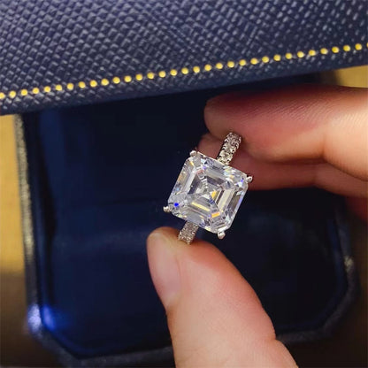 Asscher Cut Moissanite Ring for Women – Emerald-Style Solitaire Engagement Ring, 1 Carat 2 Carat 3 Carat 5 Carat, Sizes 9-20