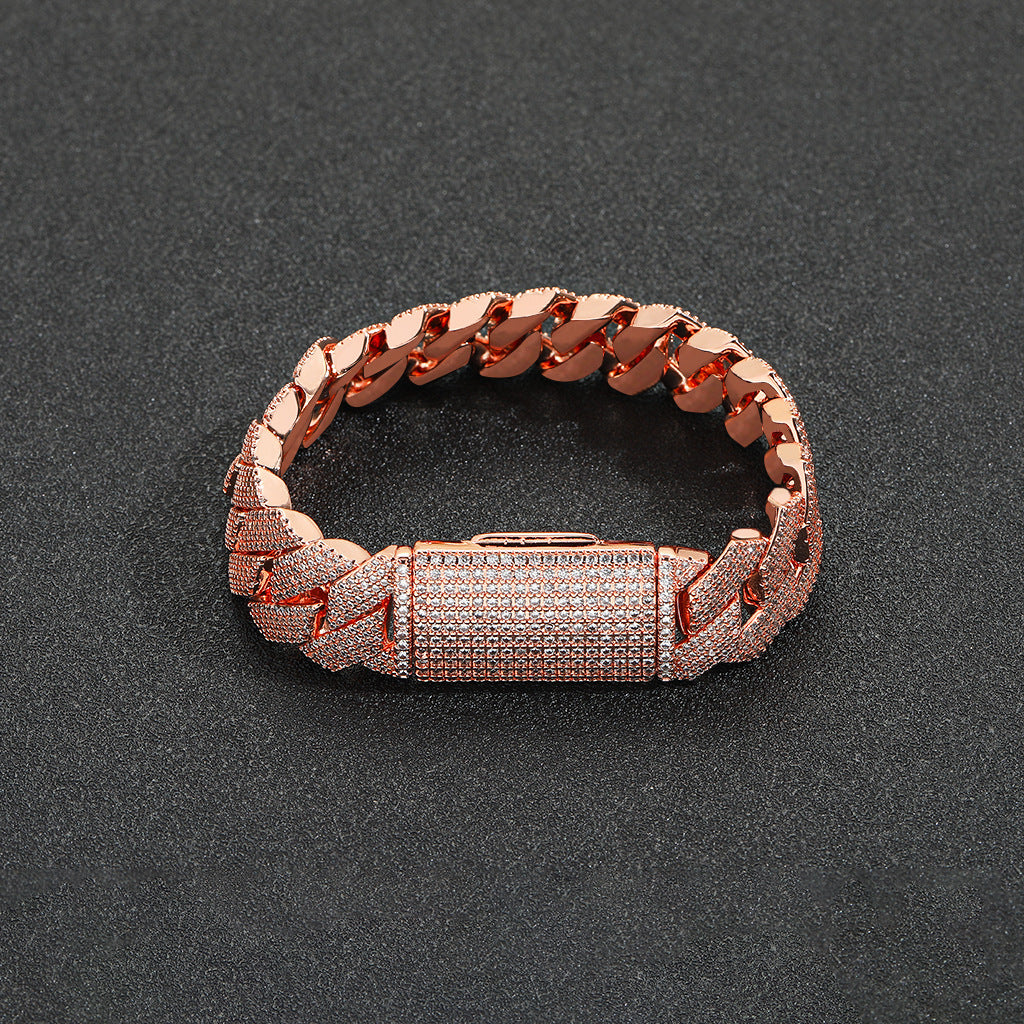 Hip Hop Diamond Shape Cuban Link Cubic Zirconia Bracelet for Men