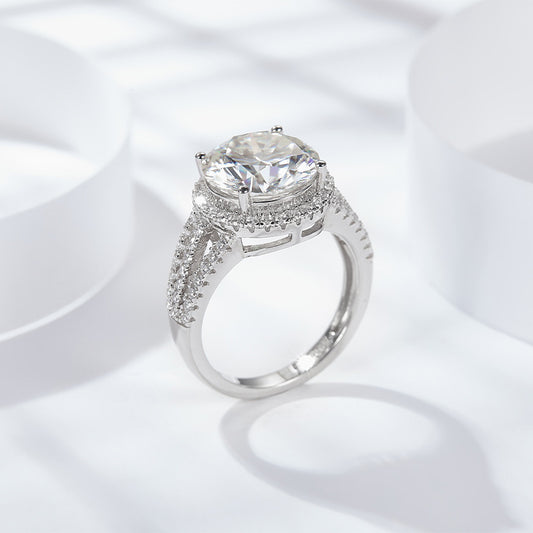 5 Carat Round Moissanite Halo Engagement Ring, Split Shank Pavé Style alternate product image
