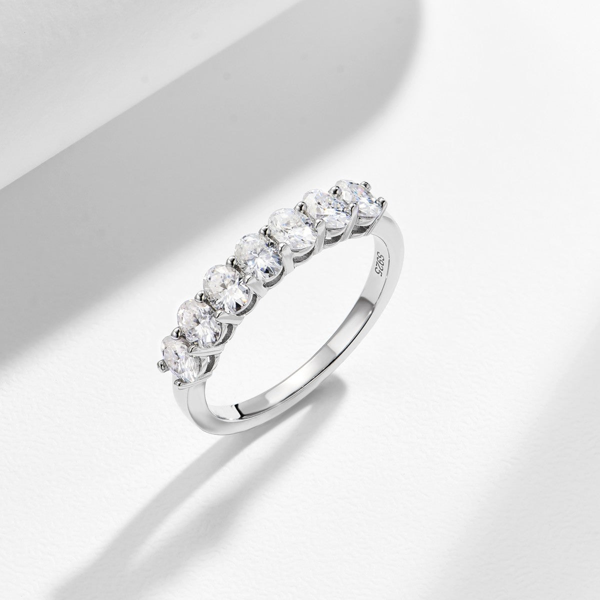 S925 Moissanite Row Ring for Women, Round-Cut Band Ring product image