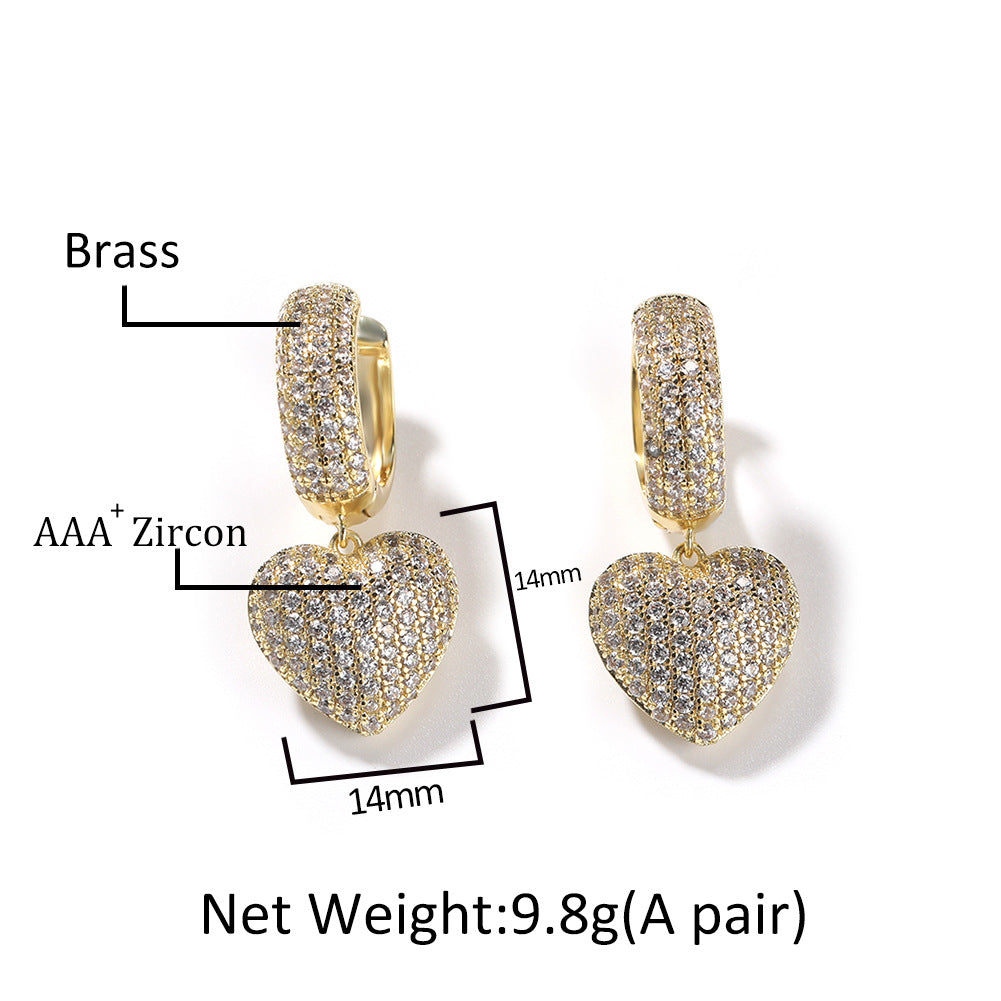 Unisex Heart Drop Earrings with Cubic Zirconia in Gold, Silver & Rose Gold product image
