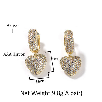 Unisex Heart Drop Earrings with Cubic Zirconia in Gold, Silver & Rose Gold
