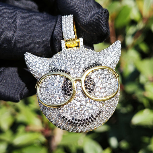 Iced Cartoon Cat Pendant Necklace for Unisex