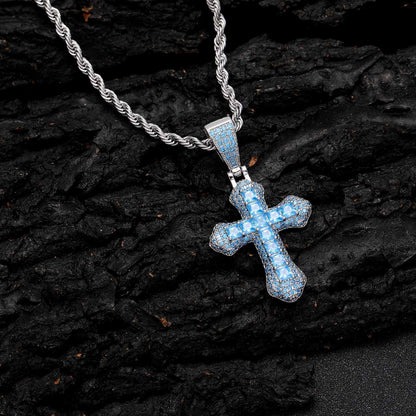 Hip Hop Light Luxury Cross Square Cubic Zirconia Pendant Necklace for Men and Women
