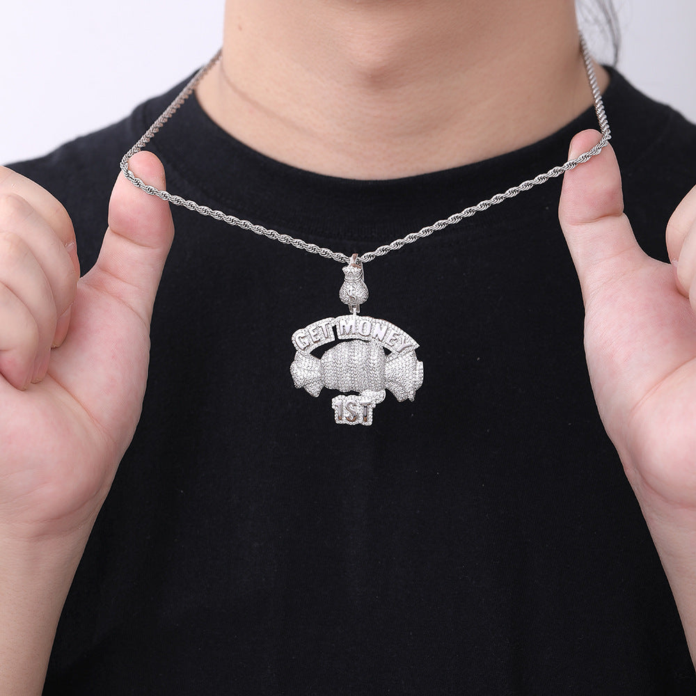 GET MONEY Hip Hop Money Bag Pendant Necklace, Rope Chain, Cubic Zirconia Accent product image