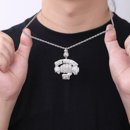 GET MONEY Hip Hop Money Bag Pendant Necklace, Rope Chain, Cubic Zirconia Accent