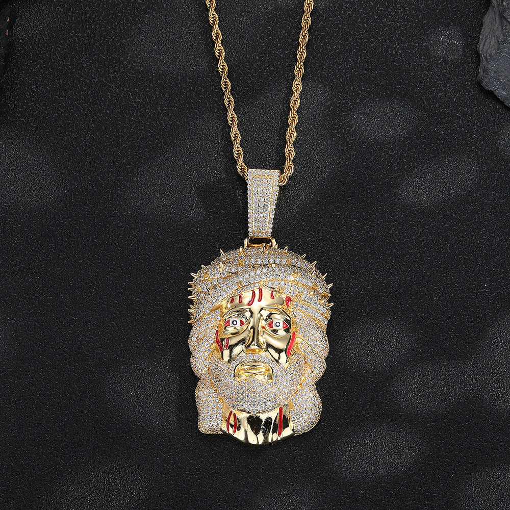 Iced Face Pendant Necklace, Hip Hop Cartoon Chain, White or Gold Tone product image