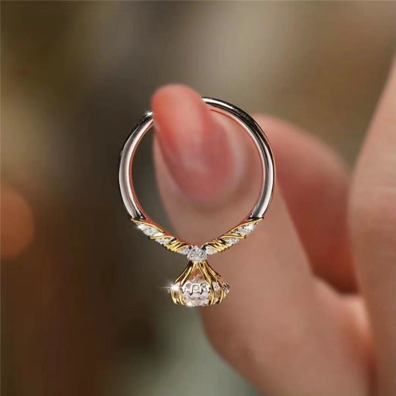 Moissanite Ring for Women, Two-Tone Floral Engagement Ring, 1 Carat Promise Ring product image