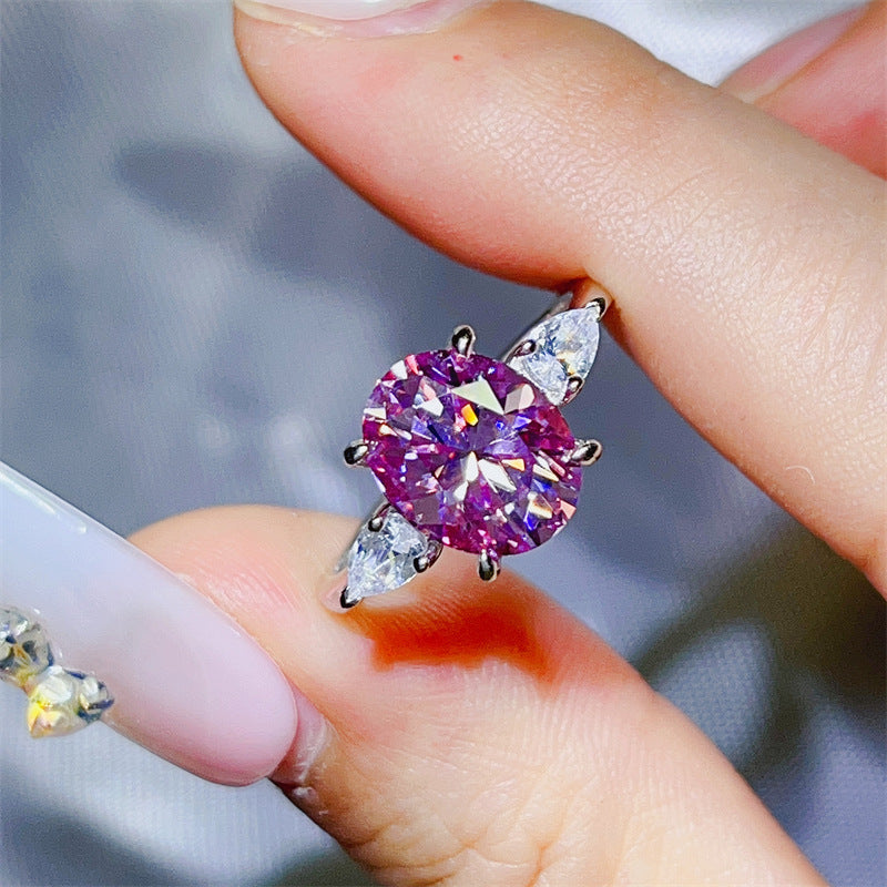 3 Carat Oval Moissanite Ring for Women with Pear Accent Stones product image