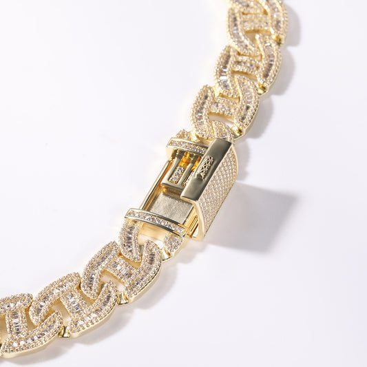 Iced Out Cuban Link Chain Necklace with Cubic Zirconia Pendant Look for Women & Men, Gold Plated or Silver Plated Statement Hip Hop Chain