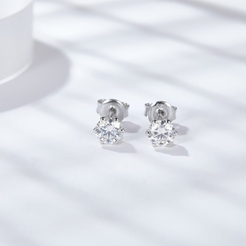 925 Silver Moissanite Stud Earrings, 0.5 Ct D Color, Six-Prong product image