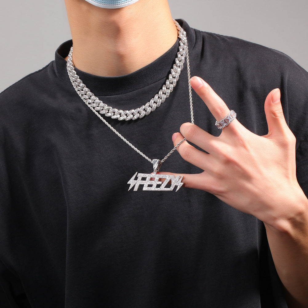 Iced Out English Letter Pendant Necklace for Women & Men - Cubic Zirconia Hip Hop Statement Chain in Gold Plated or Silver Plated