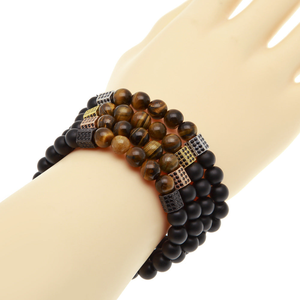 Vintage Agate Beaded Bracelet with Cubic Zirconia Accents for Women product image