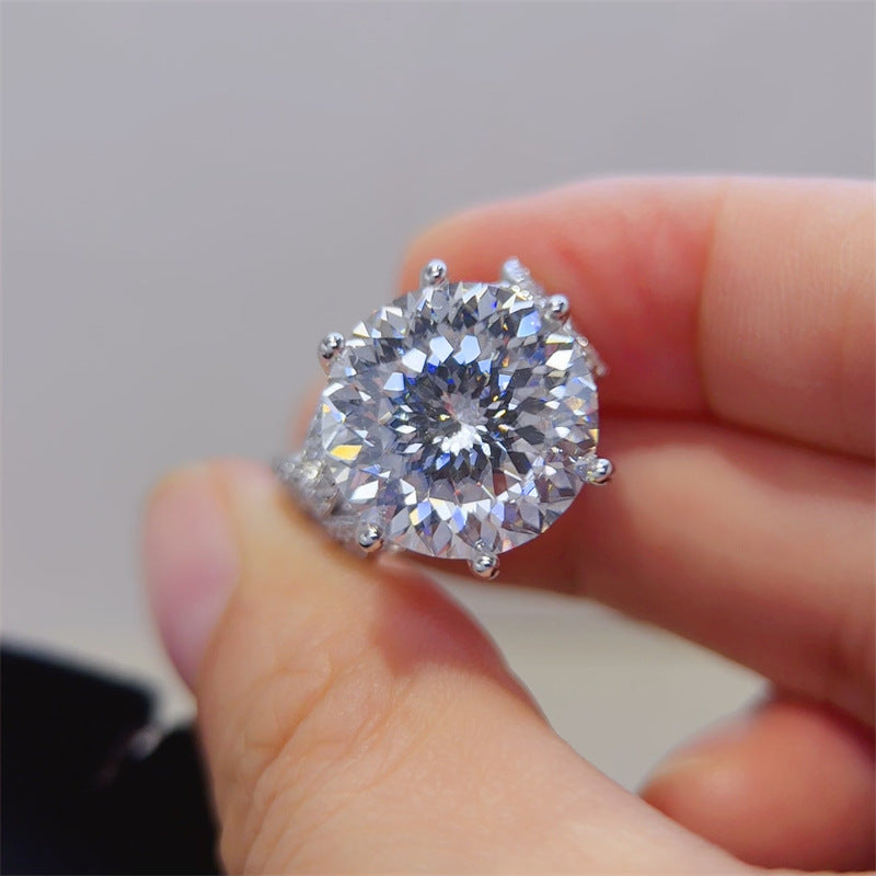 10 Carat Round Cut Moissanite Ring for Women, Large Solitaire Engagement Ring with Pavé Band product image