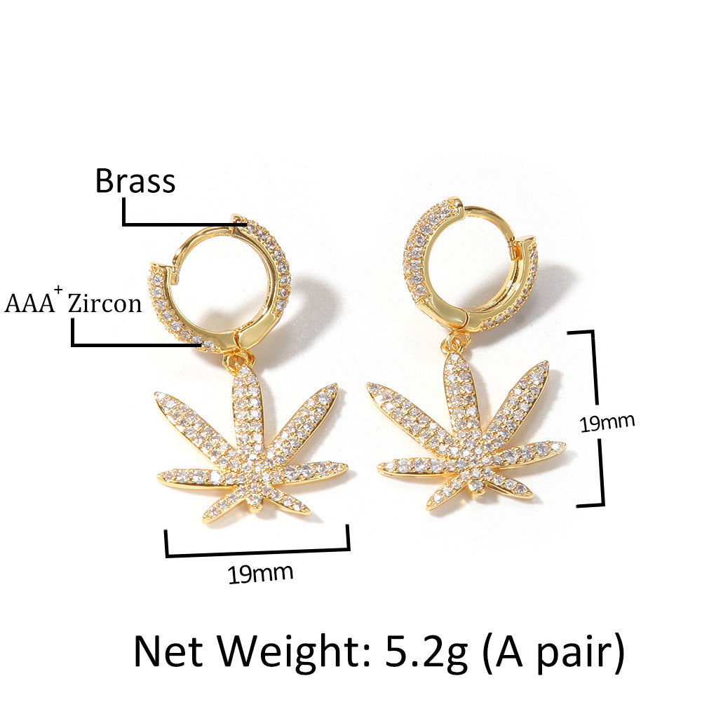 Leaf Drop Hoop Earrings with Cubic Zirconia for Women & Men - Gold, Silver, Rose Gold Statement Earrings product image
