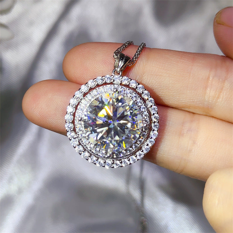 10 Carat Moissanite Double Halo Round Pendant Necklace in Silver Tone product image