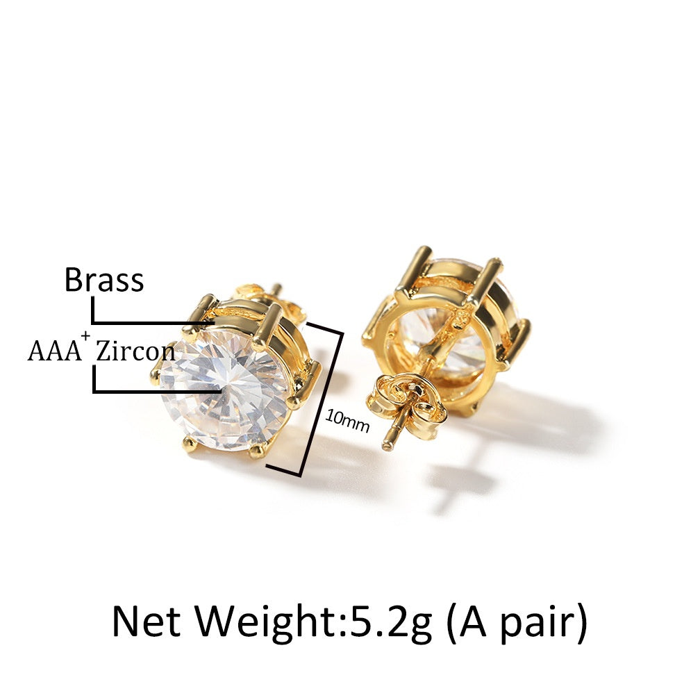 Cubic Zirconia Stud Earrings for Women - Trendy Hip Hop Round & Oval Copper Earrings in Gold or Silver Tone product image