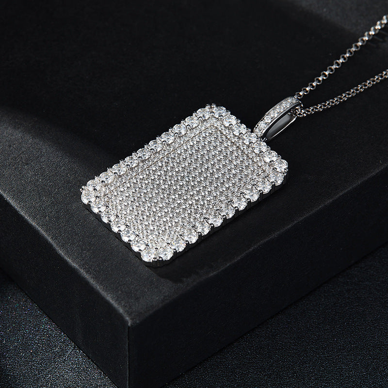 Iced Out Rectangle Pendant Necklace, D Color VVS Moissanite, Micro Pave Hip Hop Jewelry, Streetwear Accessory product image
